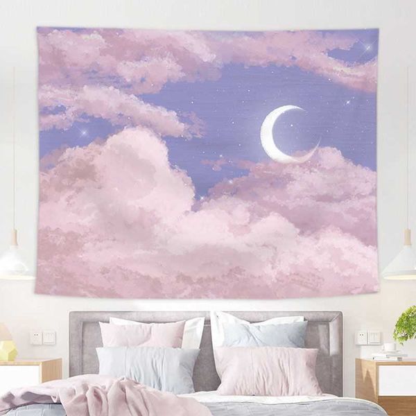 Tapisses Pink Moon Tapestry Ins Hanging Tissu Coucheur Huile Peinture Dream Moon Room Decoration Tapestry Mur revêtir