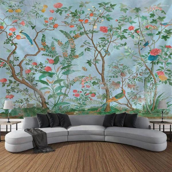 Tapices Plantas Flores y pájaros Tapiz impreso Bosque lluvioso tropical Colgante de pared Pintura artística Hogar Dormitorio Sala de estar Manta