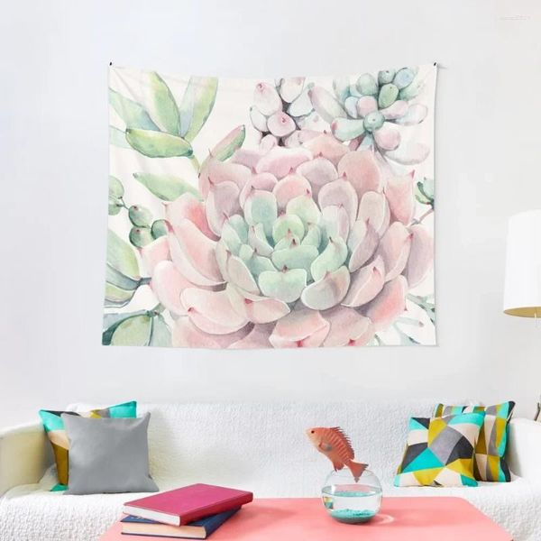 Tapisseries jolies plantes succulentes rose et vert désert illustration illustration de tapisserie décoration fond d'écran esthétique