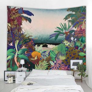 Tapisseries Tapisserie imprimée plante fleur et oiseau tenture murale décoration de salle maison dortoir tapis de yoga