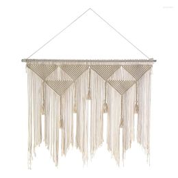 Promotion Tapisseries !Tenture murale en macramé tissé style Boho, rideau décoratif à pampilles Beige et blanc pour arrière-plan de la maison (bâton de bois non inclus)