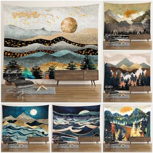 Tapestries psychadelische bergtapijtzon en maanlandschap grote stoffen muur hangende boho hippie stoffen kamer decor esthetiek 221006