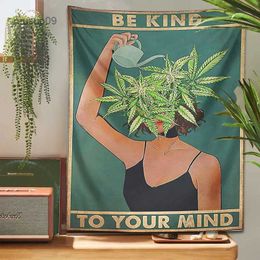 Tapisseries Psychédélique Feuille Tapisserie Tenture Murale Fille Be Kind Be Your Mind Bohème Mystère Plante Plage Chambre Décor À La Maison Tissu Tapis Tapis