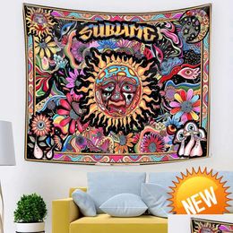 Tapisses Tarot psychédélique Trippy Sublime Sun Tapestry mur suspendu Hippie Champir Aesthroom Aesthetic Home Decorhome Drop Livrot Gar Dh2qp
