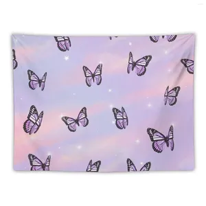 Tapisseries papillons violets Kawaii coucher de soleil ciel nuages tapisserie papier peint chambre décor de maison