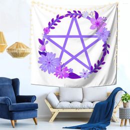 Tapestries Purple Floral Pentacle Design brutale heksenwanddecor Tapestry Indoor Office Verjaardagscadeau Polyester Heldere kleur