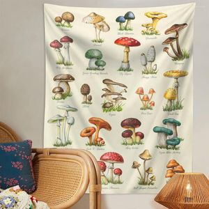 Tapestries Quotes Mushroom geïllustreerde tapijtwand hangende mycologie doek voor slaapkamer woonkamer esthetiek kamer decor