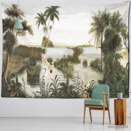 Tapisseries Grue à Couronne Rouge Rétro Murale Tapisserie Tenture Murale Plante Tropicale Bohème Tapiz Psychédélique Esthétique Room Decor R230713