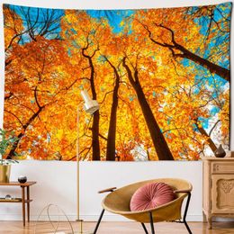 Tapisseries rouges maple forêt tapisserie 3d la scène de l'arbre d'automne mur suspendu de style bohème pigeon décoration intérieure