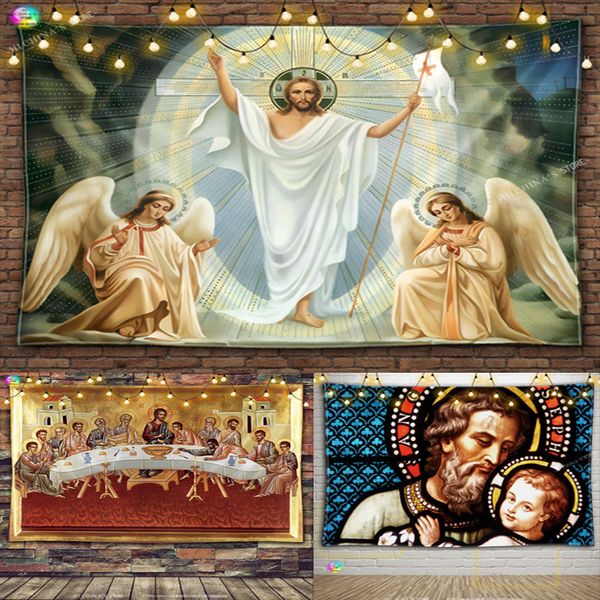 Tapices resucitando la pared de la pared colgante de la Pascua Maneta de la sala del dormitorio Decoración de la sala del dormitorio sabio Bohemio Cristo Jesús Angel Decoración del hogar 230817