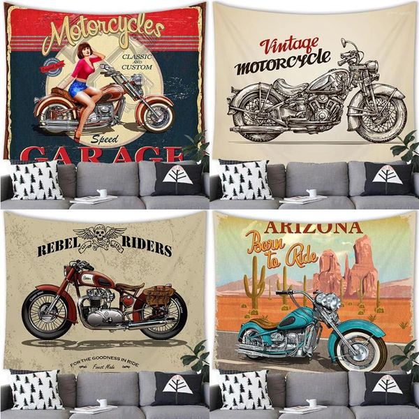 Tapices Retro American Motorcycle Polyester Tapestry Impresión de la pared colgante Decoración del hogar