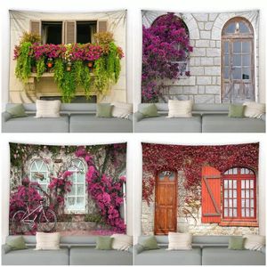 Tapisseries rétro fleurs mur tapestry street plants floraux violets
