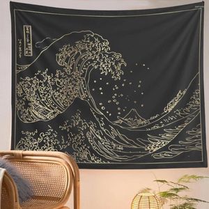 Tapestries retro Japanse kanagawa golf zwart -witte muur hangende tapijt tapestriesurfing hangendvintage kunst