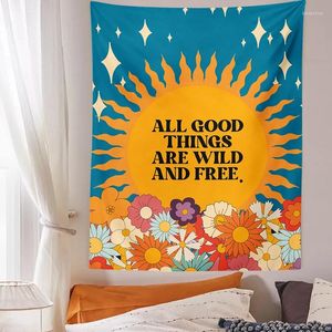 Tapestries retro zon Tapijtwand hangt 80s 70s esthetische doek vintage bloemen hippie decor woonkamer slaapkamer Boheemse print