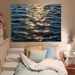 Tapices Tapiz de río Decoración de pared Brillante Superficie del mar Paisaje Vacaciones Dormitorio Decoración Ropa de cama Habitación Decorativavaiduryd