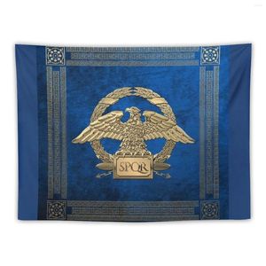 Tapices Imperio Romano - Gold Imperial Eagle Over Blue Velvet Tapestry Fondos de pantalla del hogar Decoración de la sala del estilo del estilo coreano Arte de pared