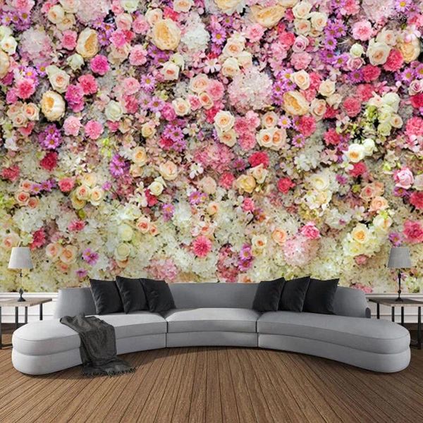 Tapices de pétalos de rosas, tapiz de pared Floral, manta decorativa, cortina colgante para el hogar, dormitorio, decoración de la sala de estar