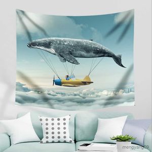 Tapisseries a animal baleine fantasy aquarelle peinture tapisserie salon chambre décoration fond suspendu anime r230810
