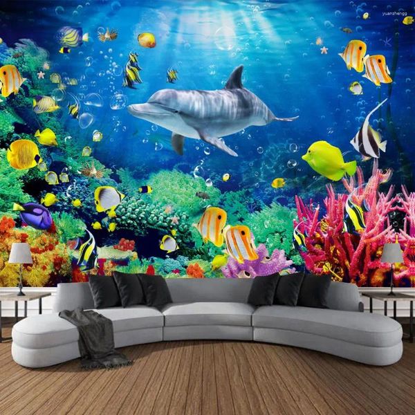 Tapisseries Animaux de mer Dolphin Tapestry baleine colorée Golffishfis Coral Aquatique Gras de chambre Mur art décor décor de salon