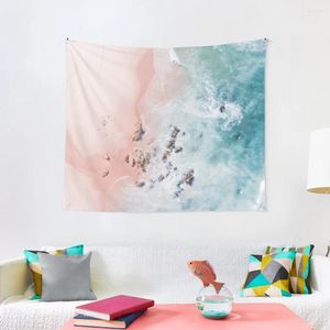 Tapices Sea Bliss - Aerial Pink Beach Ocean Pogray by Ingrid Beddoes Tapestry Decoración navideña Decoración del hogar