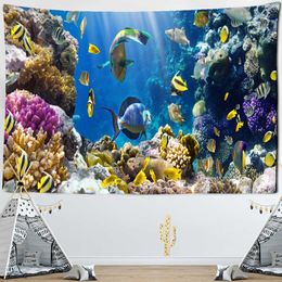 Tapices de peces de mar, tapiz colorido, mundo submarino, Coral, Animal, colgante de pared, toalla de playa, Tapestr para sala de estar, dormitorio, decoración del hogar