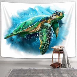 Tapisseries Tapisserie de tortue de mer aquarelle amoureux des animaux de l'océan dans la fantaisie sous-marine monde de corail tenture murale tapisseries décor de salon