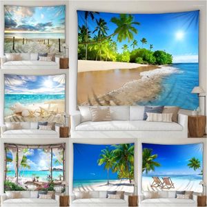 Tapisses Seaside Beach Landscape Tapestry Ocean Ocean Waves Tropical Palmor Trees Summer Home Garden Wall suspendu Art Deco Mural