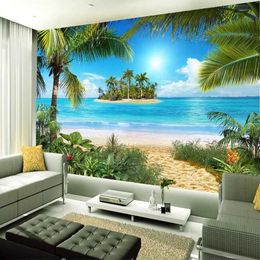 Tapisses bord de mer paysage extérieur tapisserie océan plage plantes tropicales aux voiles de voile fausse fenêtre de fenêtre de la maison.