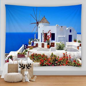 Tapisses bord de mer Plage Tapestry Sea View Mur suspendu tapis Méditerranéen Hippie Tissu Room Home Decoration