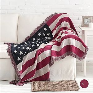 Wandtapijten Seizoensgebonden Amerikaans dubbelzijdig katoen geweven bankkleed Gooi deken met decoratieve kwastjes Amerikaanse vlag The Old Glory 231206