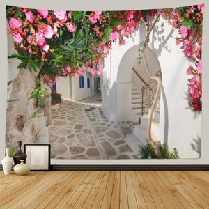 Tapisseries SepYue Tapisserie de fleurs hippie paysage de chemin de grotte tapisseries tenture murale rideau fond Boho décor chambre couverture murale