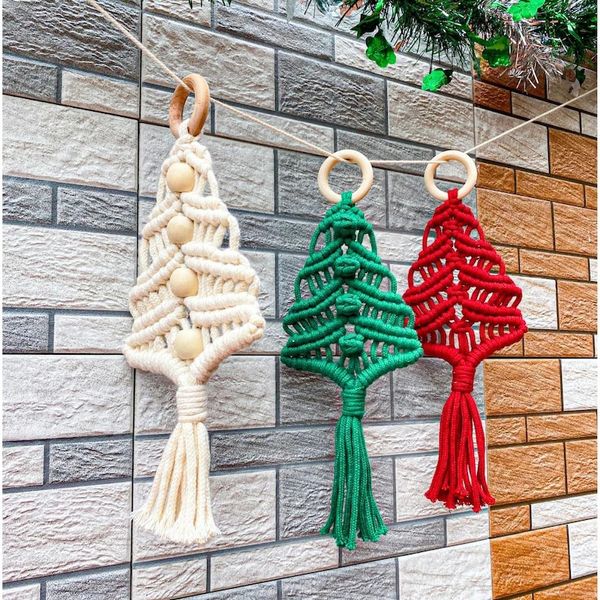 Tapisseries Ensemble de 3 guirlandes de macramé d'arbre à feuilles persistantes, décor nordique d'arbre de noël, décoration de noël faite à la main, cadeau de vacances à suspendre au mur 231109