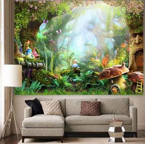 Tapestries Simsant Forest Tapestry Mushroom Castle Fairy Tale Wall Hanging voor woonkamer slaapkamer huis slaapkorm decortapestriestapestries