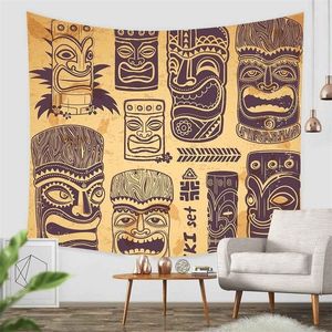 Tapestries Simsant Hawaiian Maya Tribal Tiki Mask Sculpture Tapestry Oude Egypte Mythology Totem Tribe voor slaapkamerdecor 230330