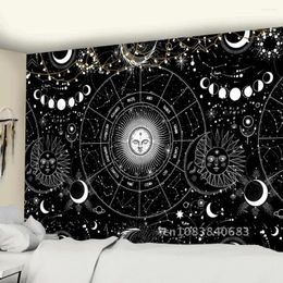 Tapisseries ciel étoile mandala soleil tapisserie noir noir blanc pending bohemian gity tapiz witchcraft astrology