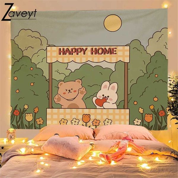 Tapisseries Petite 75x58 cm Kawaii Chambre Décor Tapisserie Dessin Animé Ours Lapin Animal Animel Style Tenture Murale Chambre Décor À La Maison Murale