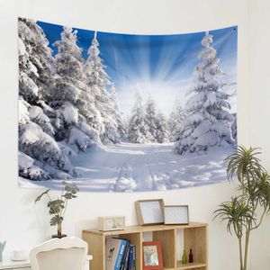 Tapices Tapiz de bosque nevado con árboles en la selva nevada, manta para colgar en la pared, tapices de paisajes de invierno para decoración de pared de dormitorio, sala de estar