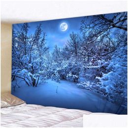 Tapices Noche nevada bajo la luna Decoración Tapiz psicodélico Colgante de pared Indian Mandala Hippie Boho Paño 210609 Entrega de gota Ho Dhzv5