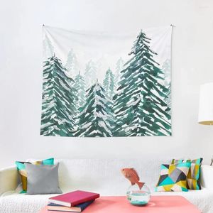 Tapisseries de luxe en forme de forêt de pins enneigés, décoration de salon, papier peint vert, décoration de maison