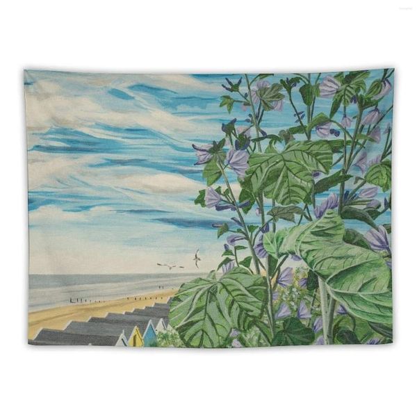 Tapisseries Southwold Flowers and Beach Painting Tapestry Wall Art Home Decoration