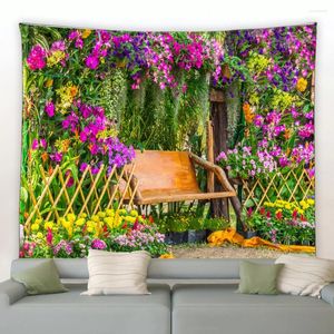 Tapisseries Tapisserie de fleurs de printemps coloré jardin paysage floral fond tissu tenture murale pour extérieur maison chambre salon décor