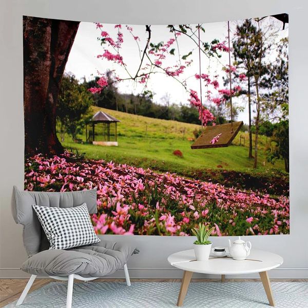 Tapisseries fleurs de printemps tapisserie verte swing paysage naturel art art maison salon chambre de dortoir décor