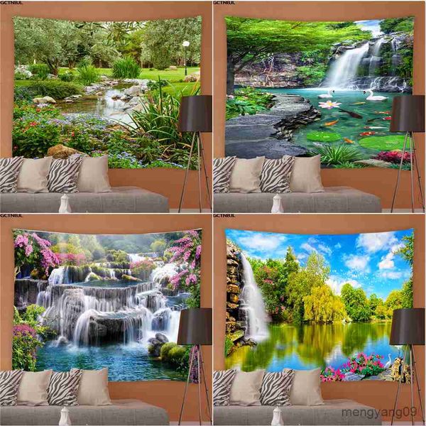 Tapices PRIMAVERO PRESTRO Natural Tapestry 3d Bosque cascada paisajista de pared colgante de fondo de la casa de la decoración del jardín para el exterior R230812