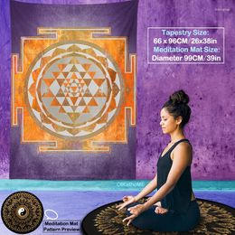 Tapestries Sri Yantra Tapestry Verticale muur Hangende heilige geometie Pagan Altaar Doek Reiki Spiritueel Chakra Meditatie Yoga Rug Dropship