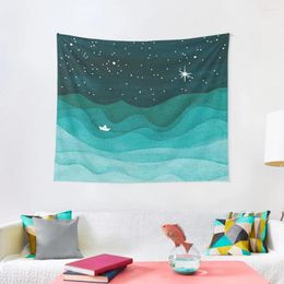 Tapisseries étoiles océan tuafoard tuau d'eau aquarelle des vagues de mer nocturne papier peint peint de chambre à coucher décor