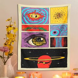 Tapestries sterrenhemel sky psychedelic tapijtwand hangende planeet ruimte cartoon hippie oogkamer bohemian achtergrond stof home decor 230812