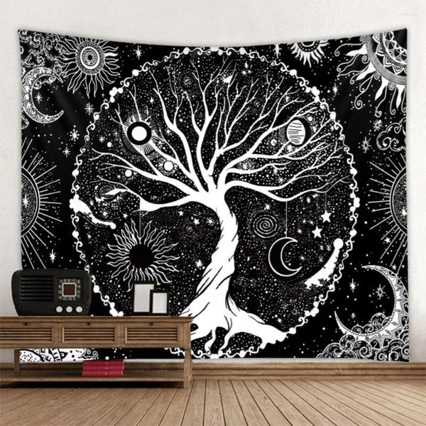 Tapisseries ciel étoilé arbre tapis de vie tenture murale soleil et lune Mandala décoration tissu salon chambre esthétique