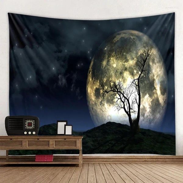 Tapisseries Univers étoilé Planet Moon Flower mur suspendu tapisserie décorative art rideau pour la chambre à coucher du salon dortoir