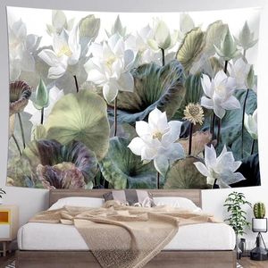 Tapisseries Été Fleur De Lotus Tapisserie Abstraite Aquarelle Imprimé Floral Salon Chambre Tenture Murale Pour La Décoration De La Maison