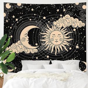 Tapices Tapiz de sol y luna Estética Cielo estrellado Negro Oscuro Espiritual Pared Colgante Habitación Decoración para dormitorio Livingro